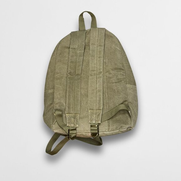 Olive Green Canvas Backpack With Front Pocket & Carabiner Clip - Picture 3 of 6